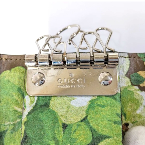 Gucci Blooms Green & Black leather key case floral pattern 6 ring Authentic - Picture 10 of 16